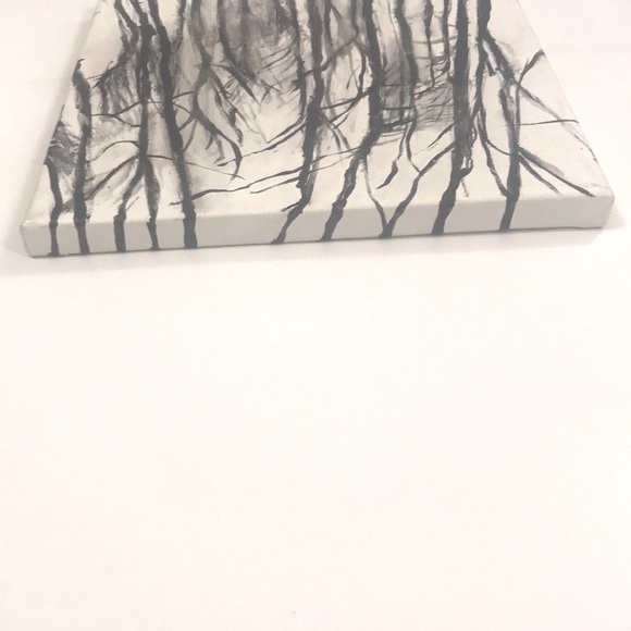 Art painting wall decor tree landscape black & white acrylic canvas 12x12 inches - Picture 6 of 6